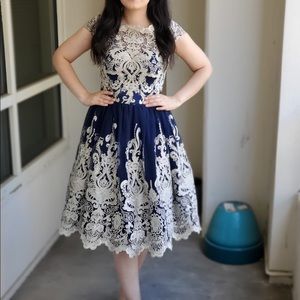 Chi chi London navy blue golden dress